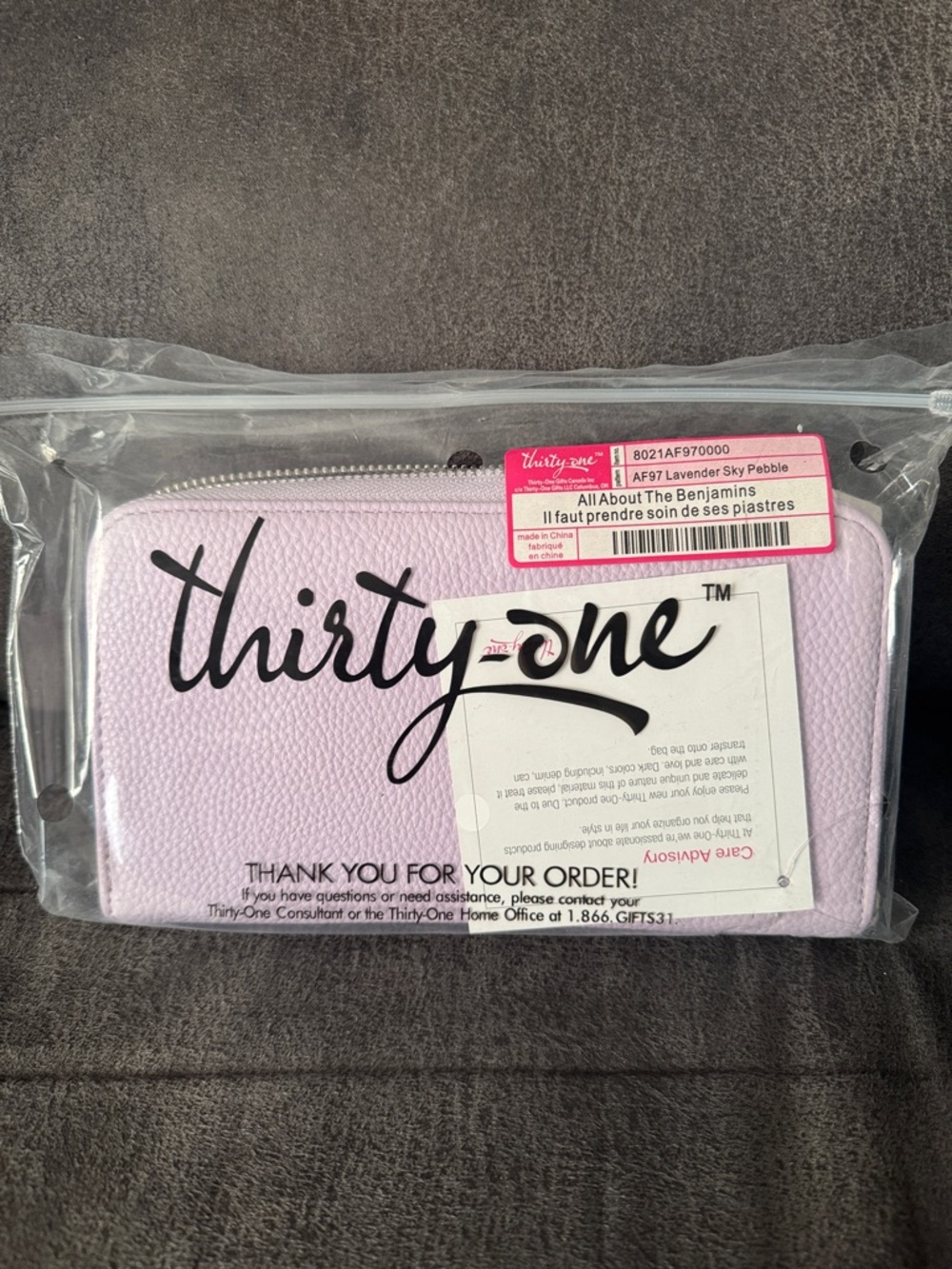 Thirty-One All About the Benjamins Wallet - Lavender Sky Pebble